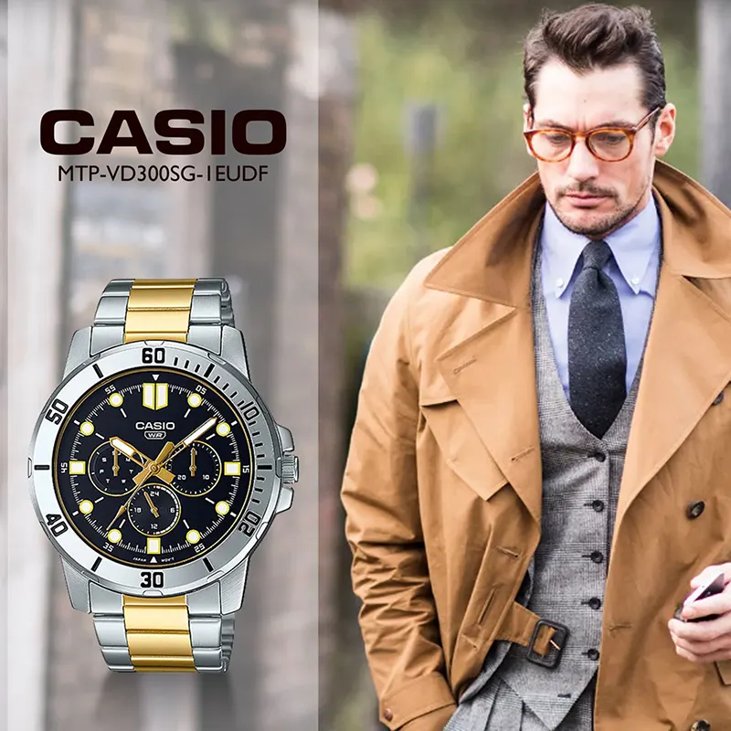 Casio Enticer Multifunction Black Dial Two-Tone Men's Watch- MTP-VD300SG-1E